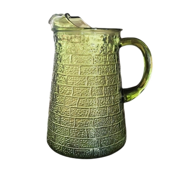 Vintage - Barlett Collins Mid Century Modern Brick Road Avocado Glass Pitcher‎ - Picture 3 of 4